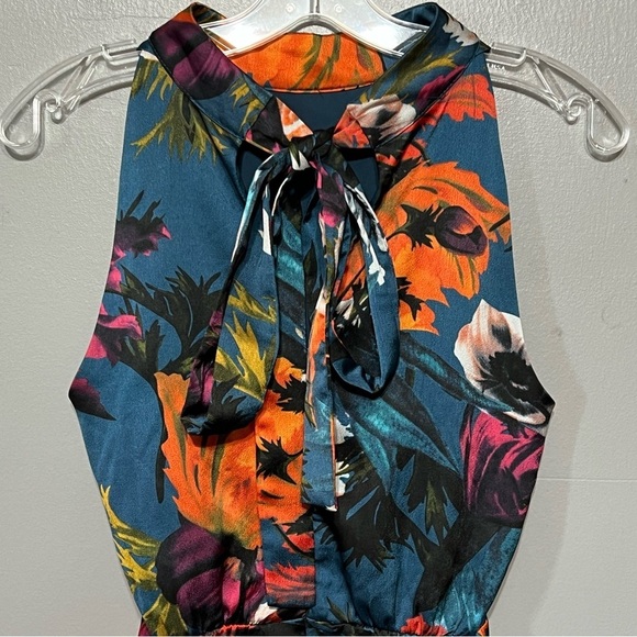 Sam Edelman Satin Midi Dress Elegant Floral Halter Neck Sleeveless Tiered Design - Picture 10 of 15